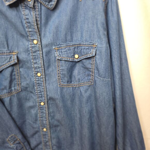 Seven for All Mankind Womens Denim Shirt Embellished Long Slv Snap Front 22/24 - Picture 6 of 15